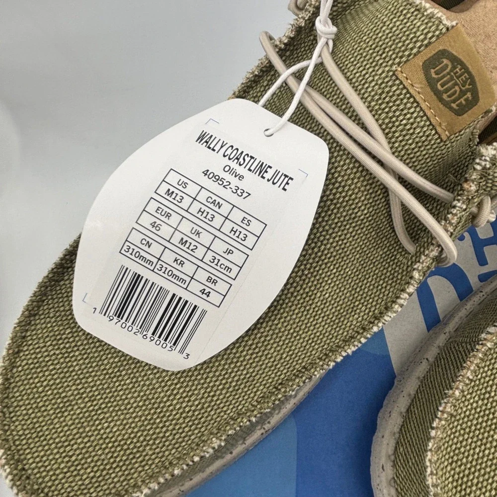 Hey Dude Wally Coastline Jute Olive Green Mens Slip On Loafers 40952-337 Size 13